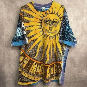 Vintage 90s Liquid Blue Sun Moon Chris Pinkerton AOP T-Shirt Adult Size XL USA